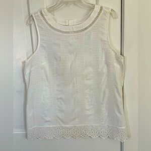 GAP 100% Cotton White Eyelet Scalloped Edge Sleeveless Cottagecore Shirt Top L